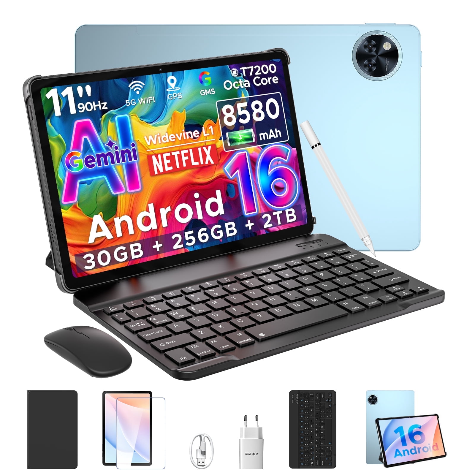 DOOGEE U11 Pro Android 16 Tablet with Keyboard,11 inch Tablet,30GB+256GB/2TB TF,8580mAh,Octa-Core,1080P,5G WiFi,Widevine L1,13MP+5MP,Face ID/Otg