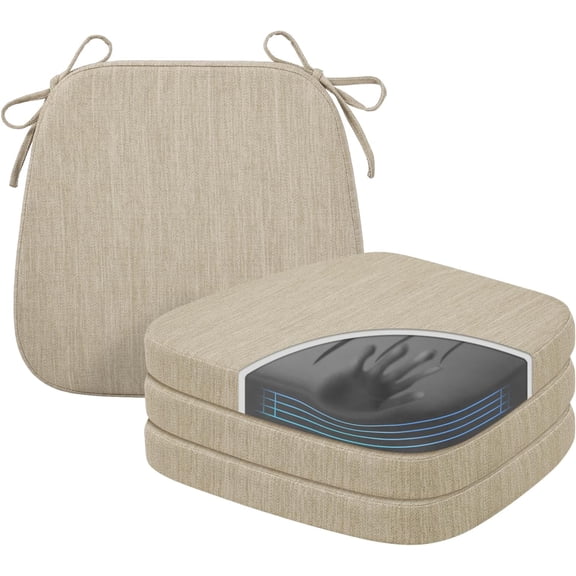 Kitchen Chair Cushions Set of 4, Dual-Layer Patented Design Memory Foam Dining Chair Pads with Ties and Washable Cover, 4 Pack, 17" x 16" x 2", Beige