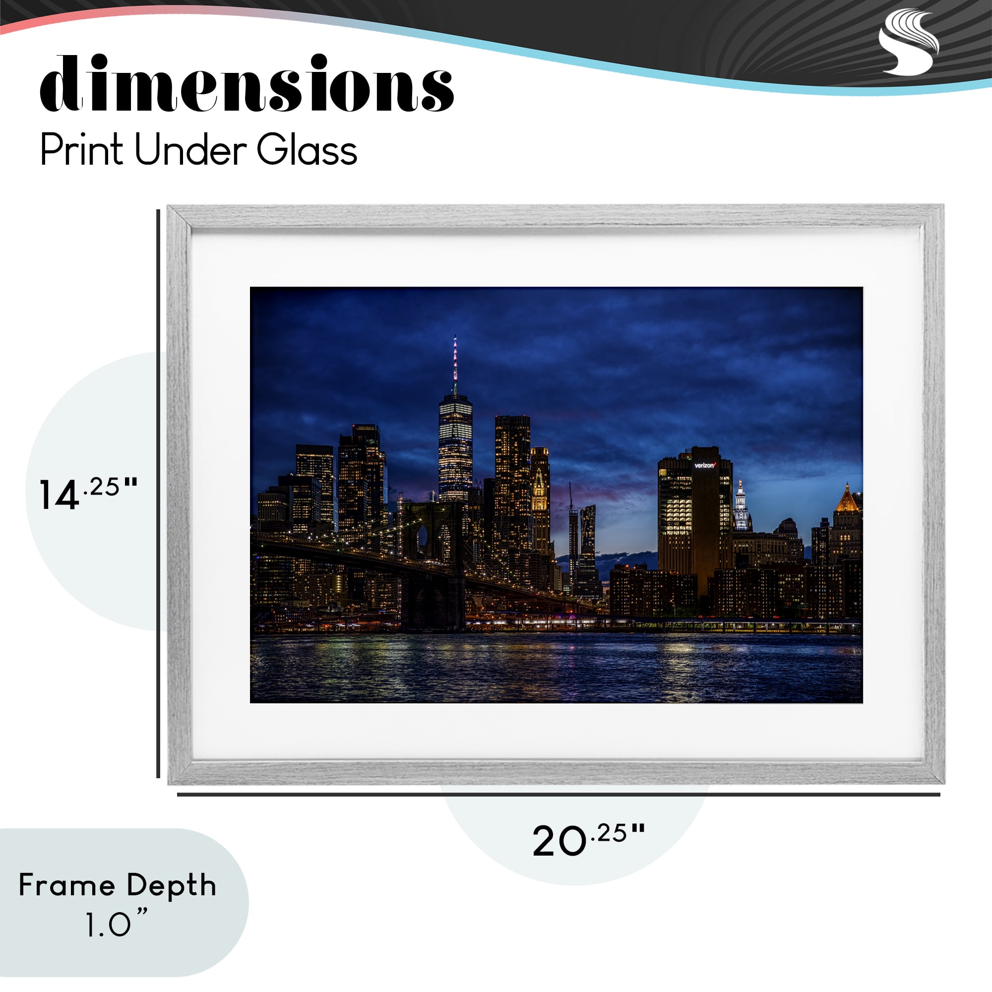 Stupell Industries Brooklyn Bridge at Night Gray Framed Print Under Glass, design by Tim West
