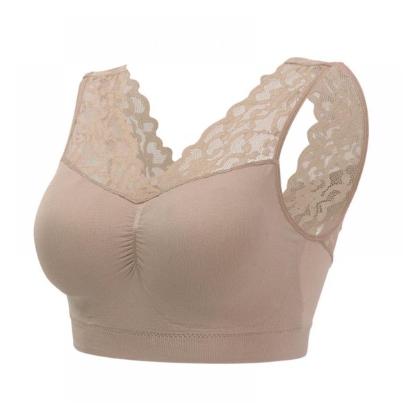Women‘s Sexy Lace Deep V Bralette Comfort Revolution Crop Top Full Figured Supportive Wirefree Bra Plus Size Blue M-3XL