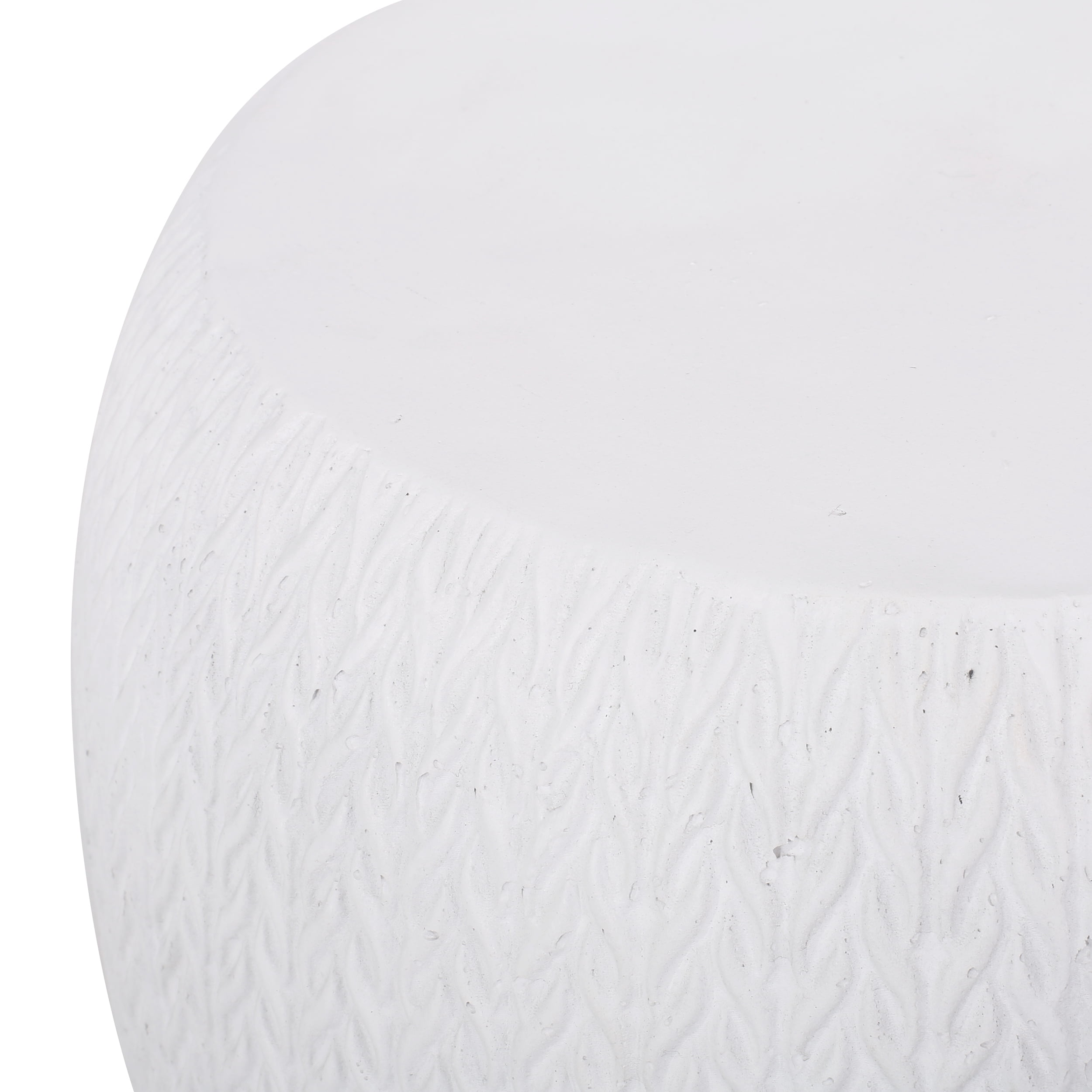 Outdoor Braided Texture Side Table, Lightweight Concrete Craft for Patio Garden, White