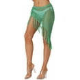thumbnail image 1 of Faldas de borlas huecas para mujeres Inspire Chic, cubiertas de playa, envoltura de red de pescado, malla transparente, sarong maxi, traje de baño S verde, 1 of 5