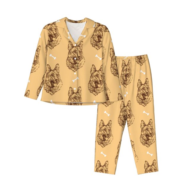 Fotbe German Shepherd Dog Conjunto de Pijama de Manga Larga para Mujer con Estampado, Ropa de Dormir de 2 Piezas, Conjunto de Casa Suave y Cómodo con Bolsillos-XX-Large