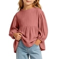 thumbnail image 6 of Yeaiivve Girls Long Sleeve Peplum Tops Cotton Linen Casual Babydoll Shirts for Baby Toddler Girl Solid Color Ruffle Hem Blouse Kids Fall Clothes Red 2-3 Years, 6 of 7