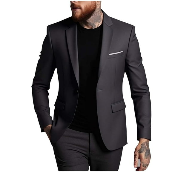YLSDY Men Blazer Casual Suit Coat Stylish Lapel Pocket Long Sleeve Lightweight Soft Jacket Wedding Party Daily Wear Fashionable Outerwear Dark Gray XXXL