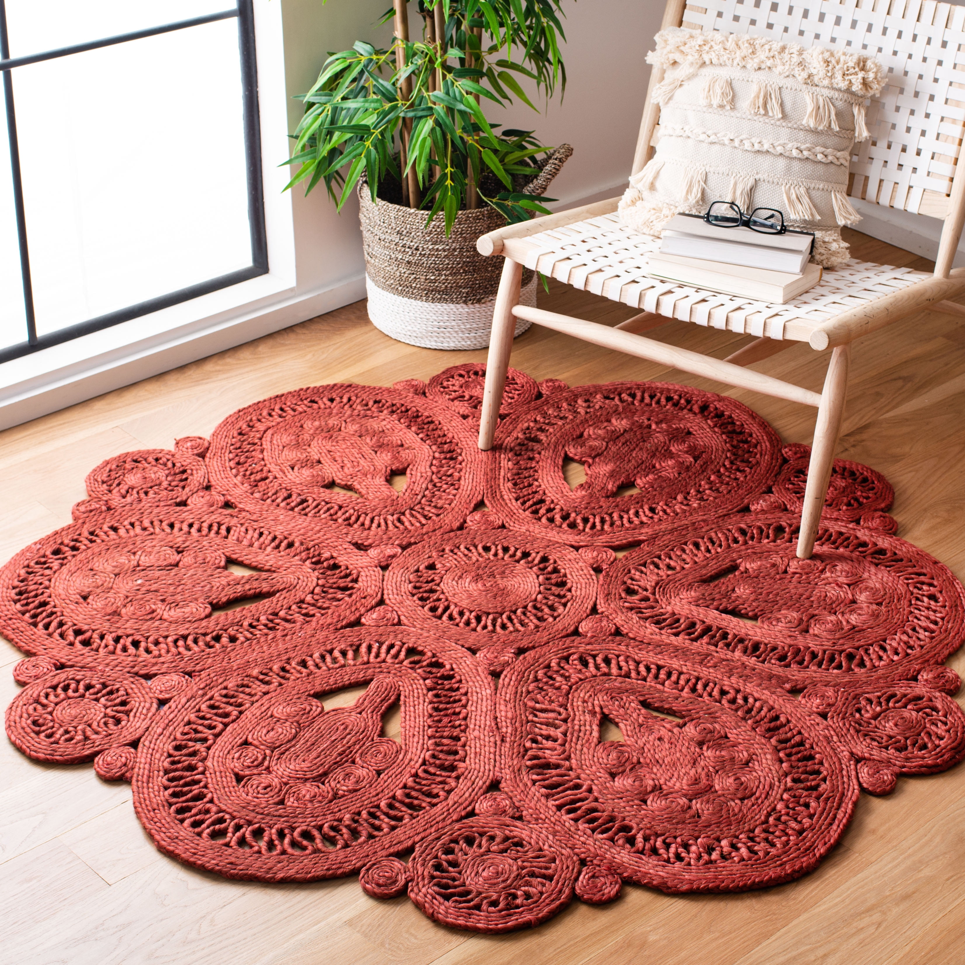 SAFAVIEH Natural Fiber Stamen Solid Area Rug, Rust, 8' x 8' Round