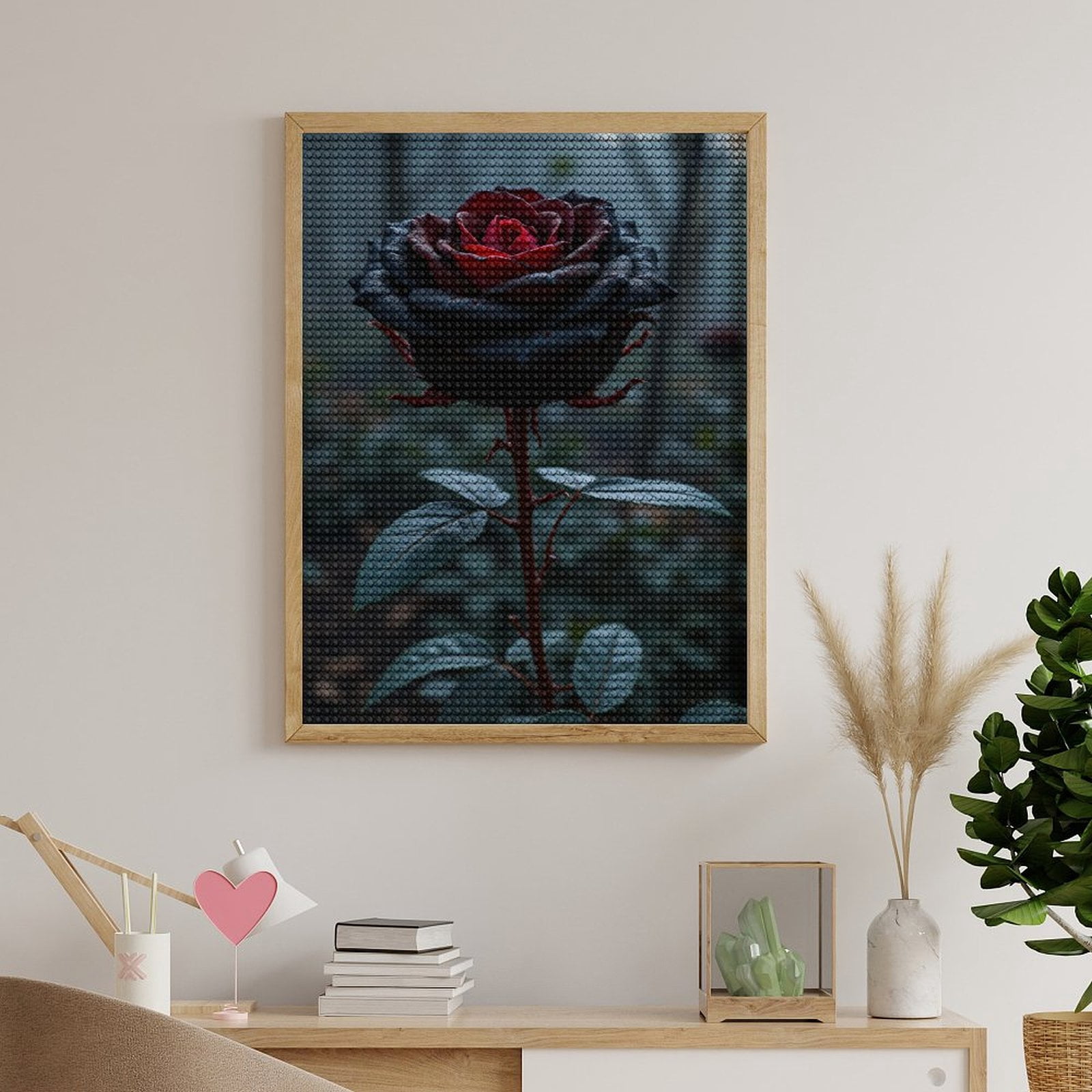 Diamond Art Kits for Adults, Mystical Dark Red Rose Bloom 5D Diamond Painting Kits for Adults Beginners, DIY Full Drill Diamond Painting, Gem Art and Crafts 12x16