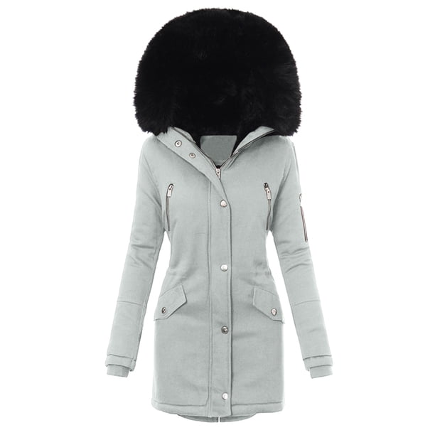 Dire Jacket Women's Warm Overcoat Plus Size Solid Color Winter Long Sleeve Faux -Fuzzy Hoodie Outwear Coat with Zipper Fleece Jackets (Khaki, S
