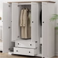 thumbnail image 3 of JERFIT White 4 Door Wardrobe Armoire Closet with 2 Drawers, Freestanding Storage Cabinet with Hanging Rod, Shelves for Bedroom, Hallway, 3 of 10