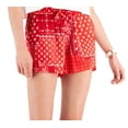 thumbnail image 2 of TOMMY JEANS Womens Red Woven Pocketed Drawstring-waist High Waist Shorts L, 2 of 3
