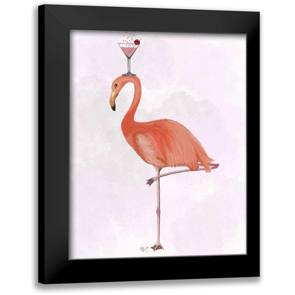 Fab Funky 12x14 Black Modern Framed Museum Art Print Titled - Flamingo and Cocktail 3