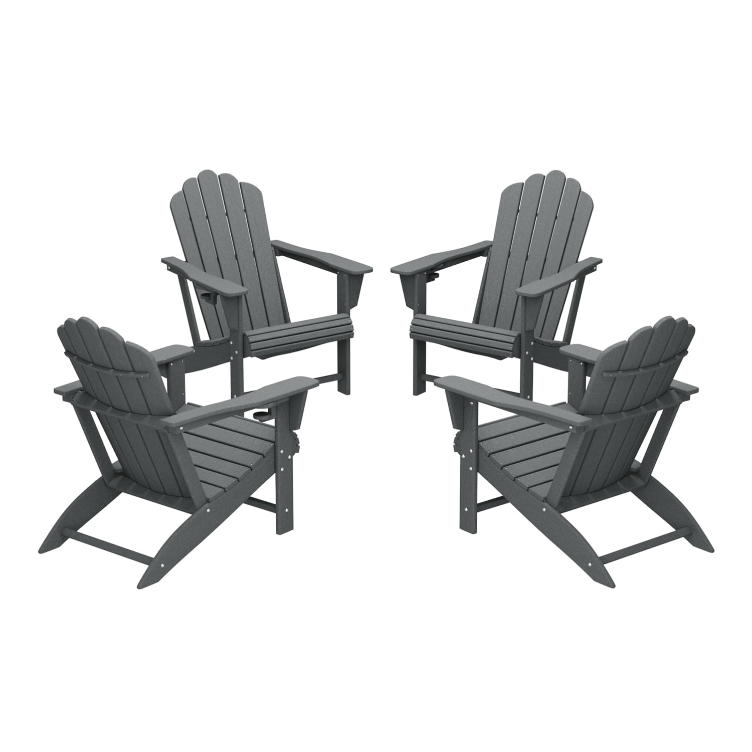 WestinTrends Highland Outdoor Patio HDPE Adirondack Chairs With Cup Holders (Set of 4), Gray