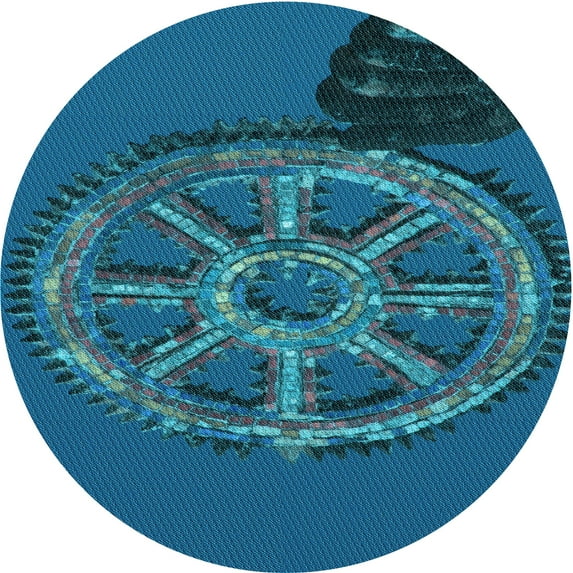 Ahgly Company Indoor Round Patterned Deep Sky Blue Area Rugs, 6' Round