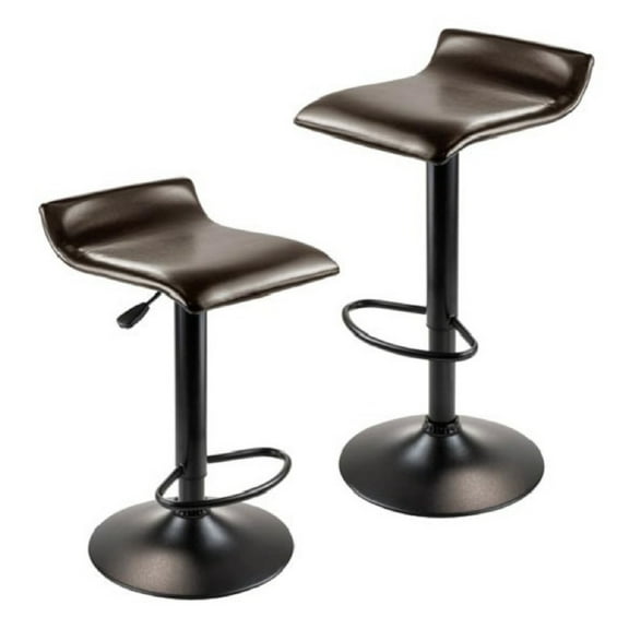 Contemporary Home Living Set of 2 Espresso Brown and Black Leather Air – Lift Swivel Stool with