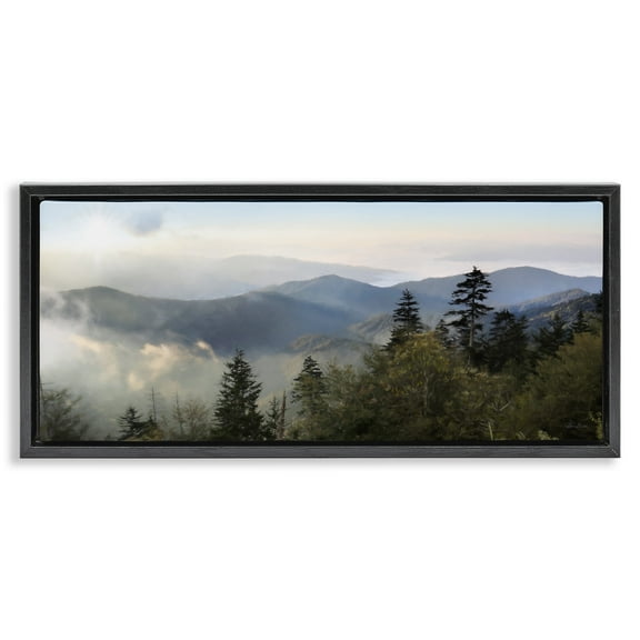 Stupell Industries Panoramic Cloudy Mountainous Nature Landscape Photography Black Floater Framed Canvas Art Print Wall Art, 25 x 11