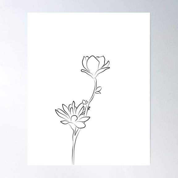 Minimalist Magnolia Line Art Drawing In Black And White Poster Wall Art, Modern Wall Decor For Living Room Bedroom, 8x12 UNFRAMED