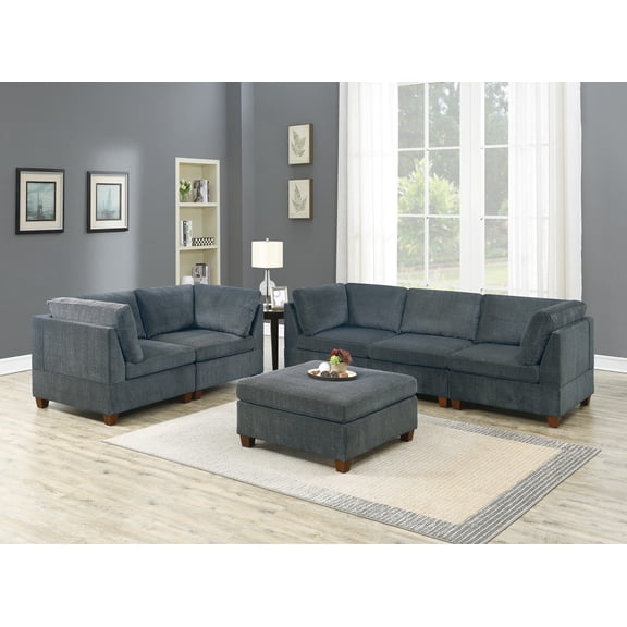 CoSoTower Living Room Furniture Grey Chenille Modular Sofa Set 6pc Set Sofa Loveseat Modern Couch 4x Corner Wedge 1x Armless Chairs and 1x Ottoman Plywood