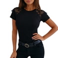 thumbnail image 2 of ClodeEU Women's Round Neck Lace Ruffle Sleeve T-Shirt, Casual Slim Fit Summer Blouse Black,Women's Plus S, 2 of 6
