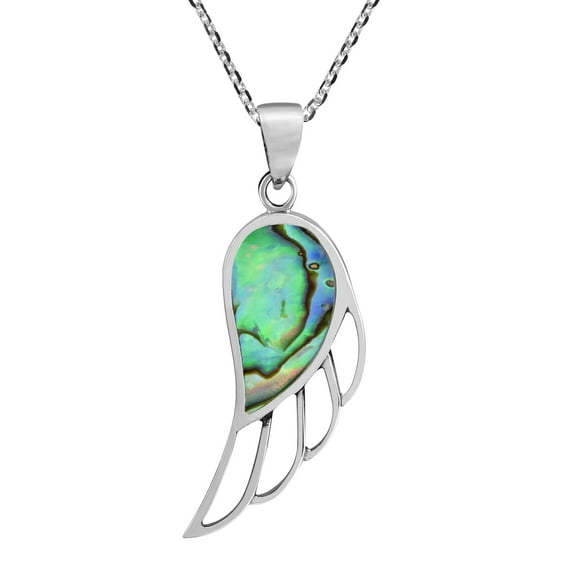 Angelic Wing Abalone Shell Inlay on Sterling Silver Pendant Necklace