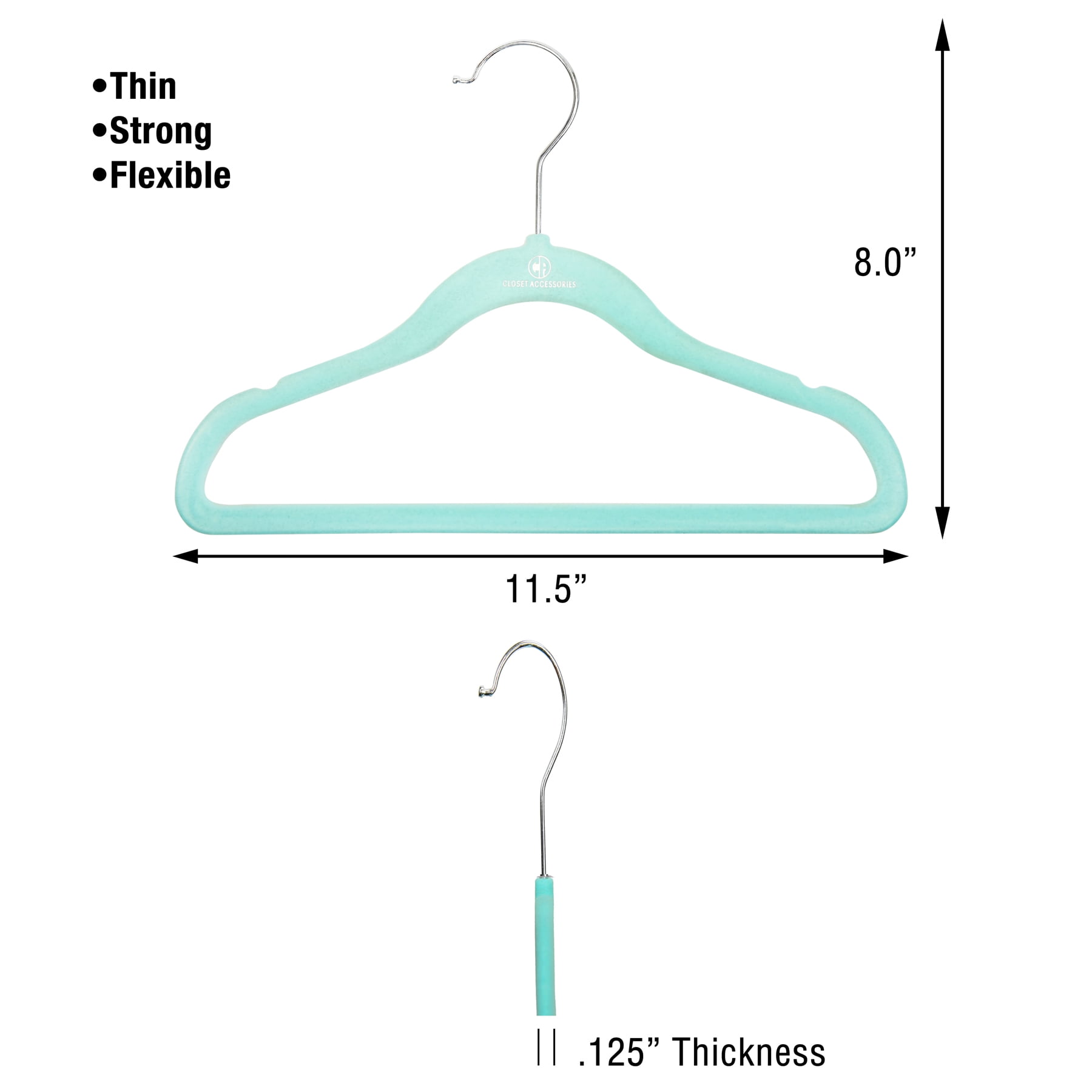 Kids Velvet Hangers, Sturdy and Space Saving Hangers. Blue (Aque). 50 Pack