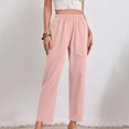 thumbnail image 5 of Women's Cotton Blend Soft Solid Casual Pants, Elastic Waist With Functional Pockets, Drawstring, Tummy Control, Ankle Length Athletic Wide Leg, For Yoga, Lounge, | TruBelle,Pink XL, 5 of 9