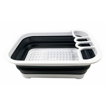 SAMMART 7.3L (1.9 Gallon) Collapsible Plastic Dish Drainer with Drainer Board-Foldable Drying Rack Set - Portable Dinnerware Organizer-Space Saving