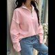 thumbnail image 4 of Suéteres Casuales con Cuello en V y Larga para Mujer, con Cremallera de un Cuarto, de Punto Holgado, con Bloques de Color y Cuello en V, para Otoño. Rosa XL, 4 of 8