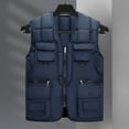 thumbnail image 2 of comerut Men Waistcoat V-Neck Sleeveless Zipper Placket Vest Coat with Multi Pockets Solid Color Windproof Warm Down Vest Jacket, 2 of 7