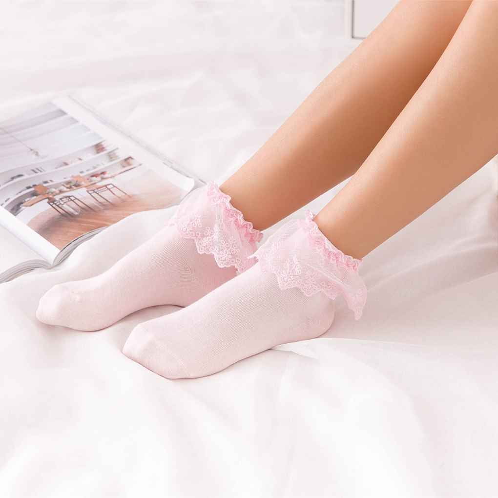 Cotton Calcetines Vintage Lace Ruffle Frilly Ankle Socks Princess Girl ...