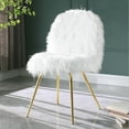 thumbnail image 2 of Roundhill Furniture Ravni Faux Fur Accent Chair Ottoman Set in White/Rose Gold, 2 of 11
