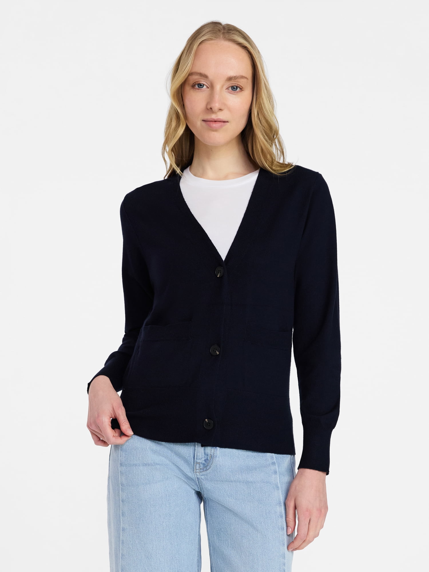 Time and Tru Women's V-Neck Cardigan Sweater, Lightweight, Sizes XS-XXXL