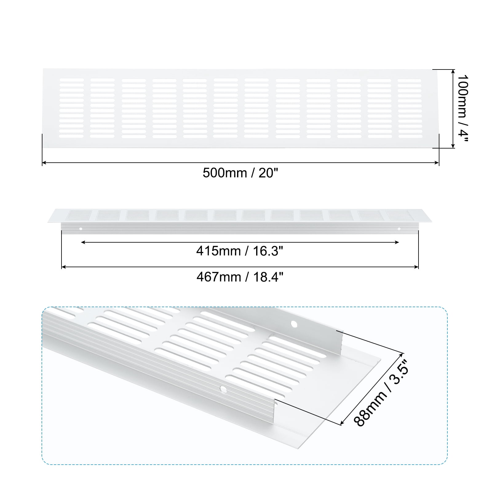 Uxcell 20 x 4 Inch Door Air Vent Cover, 1 Pcs Heavy Duty Grille Ventilation