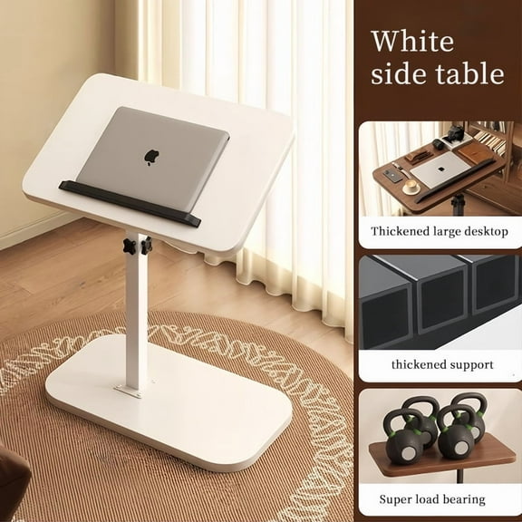 High - Quality Adjustable Side Table White : 17.52"-29.92"H, 15.75"x11.81" Thickened Top, 15KG, Great for Small Spaces & Reading/Work