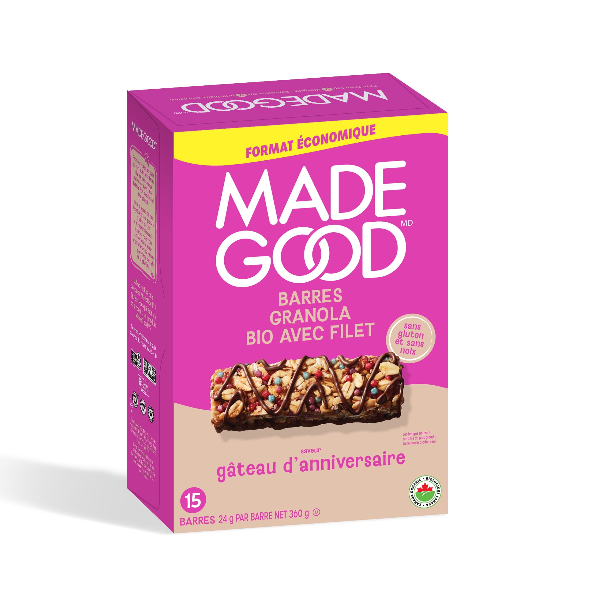 MadeGood Chocolate Drizzled Birthday Cake Bar 15ct, MG Birthday Cake Granola Bars VP