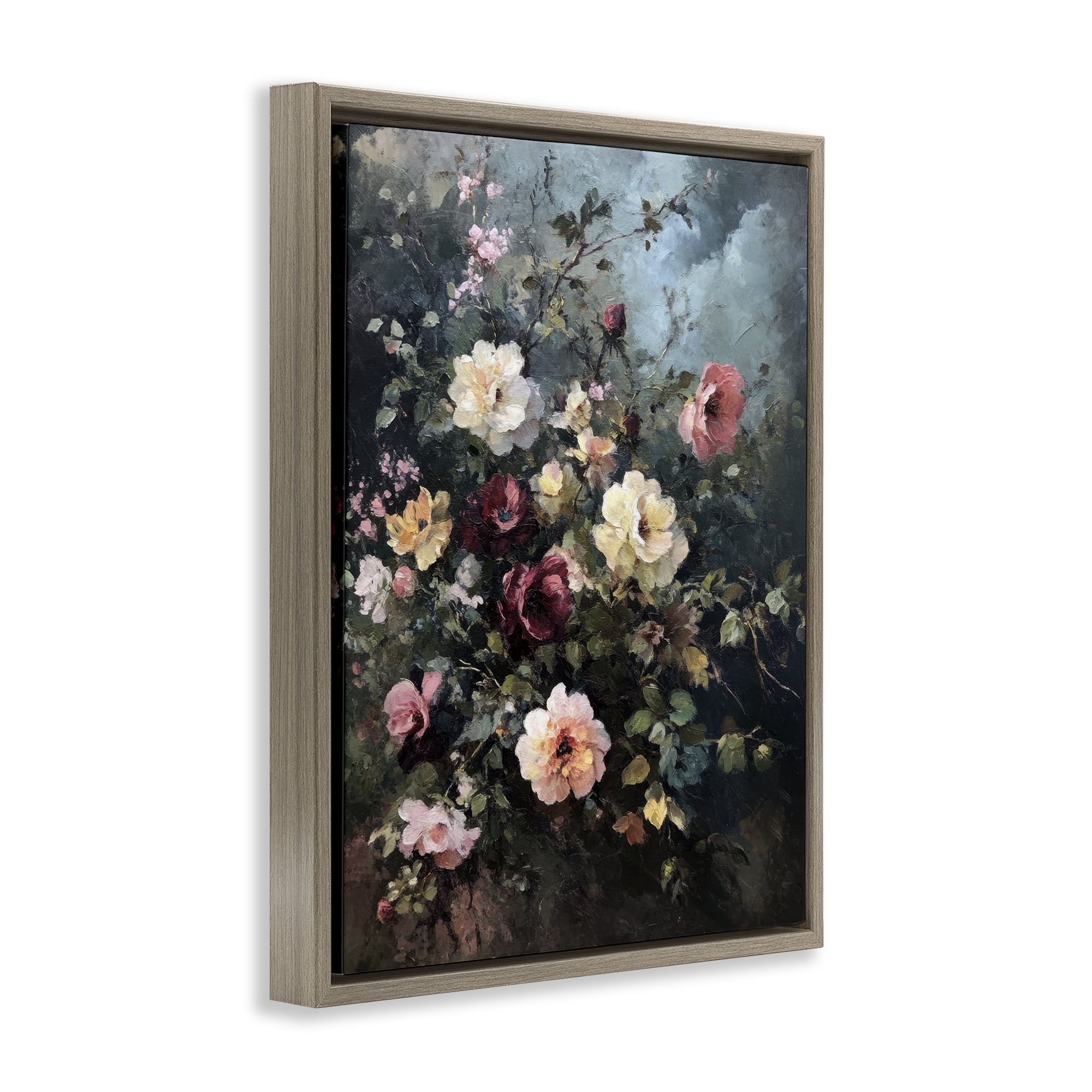Stupell Industries Moody Dark Bouquet Plants & Flowers Painting Brown Floater Framed Canvas Art Print Wall Art, 17 x 21
