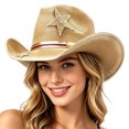 thumbnail image 3 of Cowboy Hat Western Mens Classic Straw French Hat Cowgirl Women Summer Rancher Hats with 10cm Wide Brim, 3 of 7