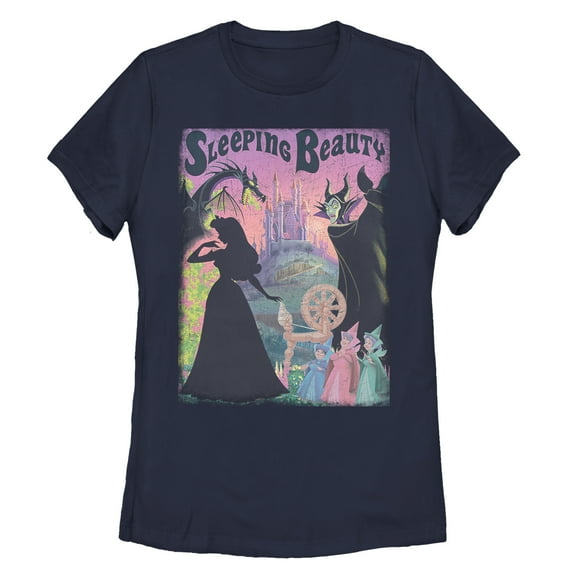 Women's Sleeping Beauty Silhouettes Graphic Tee Navy Blue Large