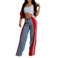 thumbnail image 2 of Women'S Patchwork High Waist Wide Leg Jeans Color Block Denim Straight Leg Trendy Trousers Blue Denim & Red L, 2 of 9