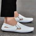 thumbnail image 5 of Domuza Mens Leather Driving Loafers, Lightweight Slip On Breathable Walking Boat Shoes, Comfortable Flat Outdoor Casual Moccasin Daily Wear Shoes White 6.5 (EU-38), 5 of 6
