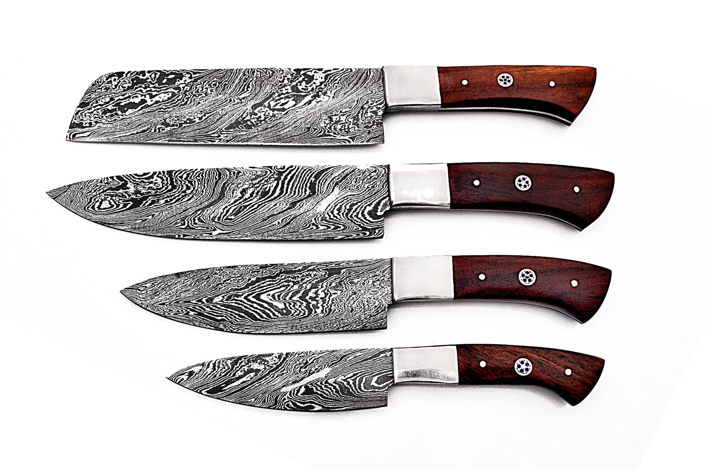 Smart & Sharp Custom Handmade Damascus Chef Knives Set/Kitchen Knives 4 Pieces Set 17307 (Rose wood)