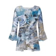 thumbnail image 4 of 3/4 Sleeve Tops for Women Fashion Printed Button Basic Ruched Tunic Tops Loose Fit Flared Sleeve Pleated T-Shirts Dressy Elegant Longline Henley Blouses Work Daily Life Dates, 4 of 4