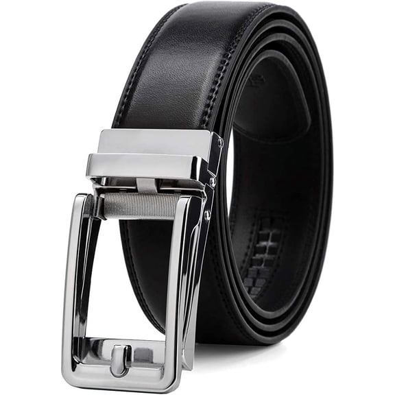 Men's Leather Ratchet Comfort Click Belt Dress with Slide Buckle -Adjustable Trim to Fit