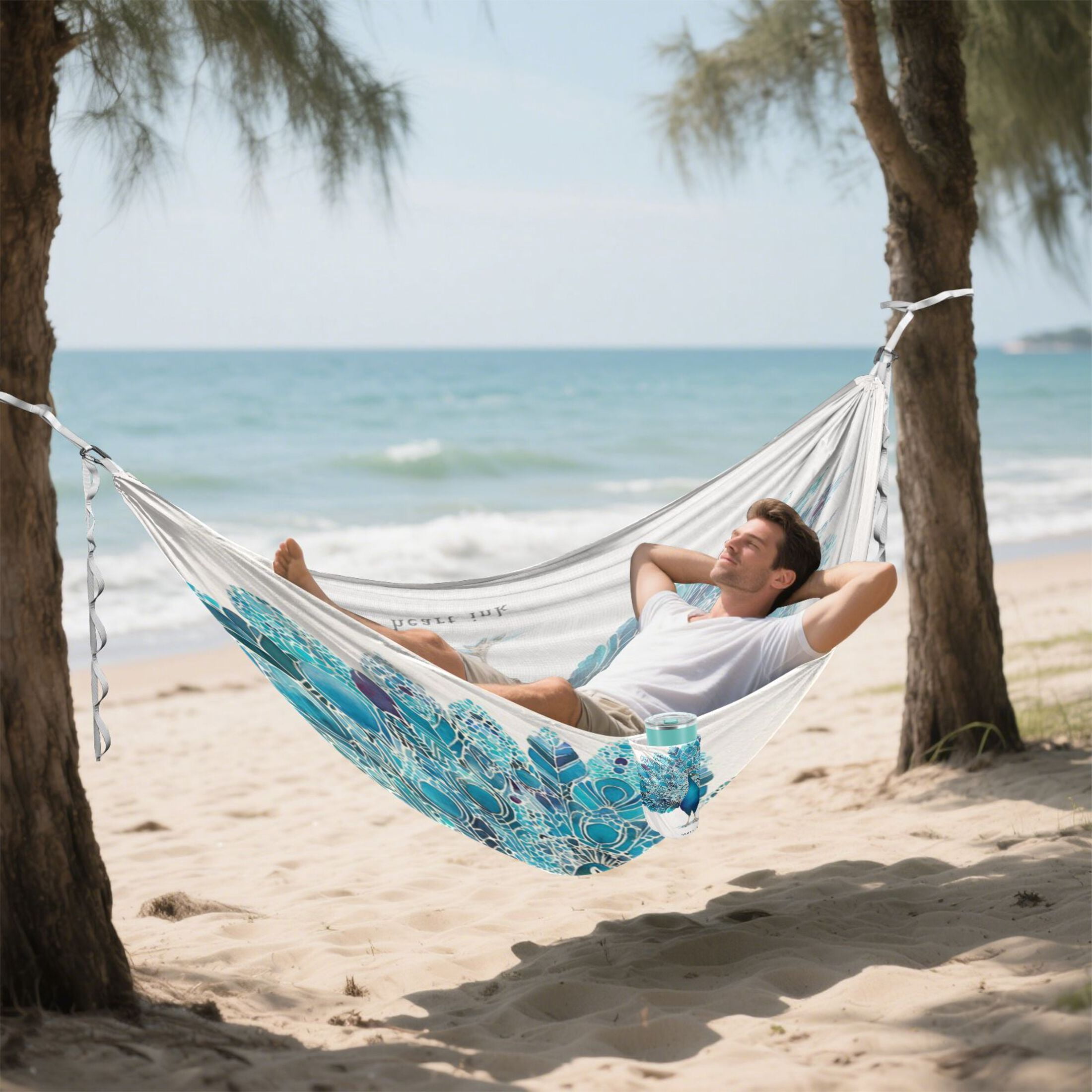 Hanging Hammock Portable Travel Camping For Outdooor Beach Camping Hiking The Peacock on The Closing Screen