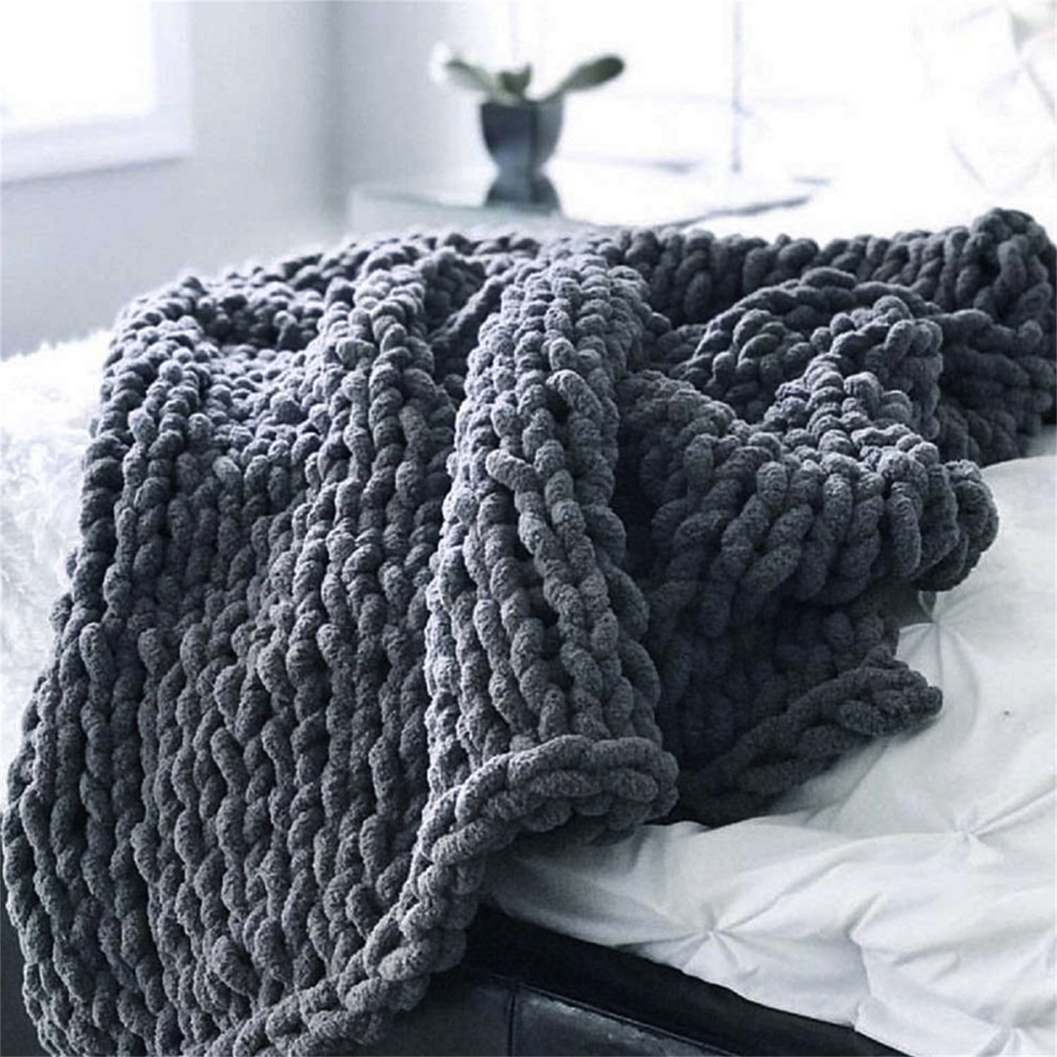 Lowestbest Chunky Knit Blanket, Handmade Warm Soft Throw Blanket, Cable Knit Blanket - Dark Grey (47" x 59") Lowestbest Chunky Knit Blanket, Handmade Warm Soft Throw Blanket, Cable Knit Blanket - Dark Grey (47" x 59")