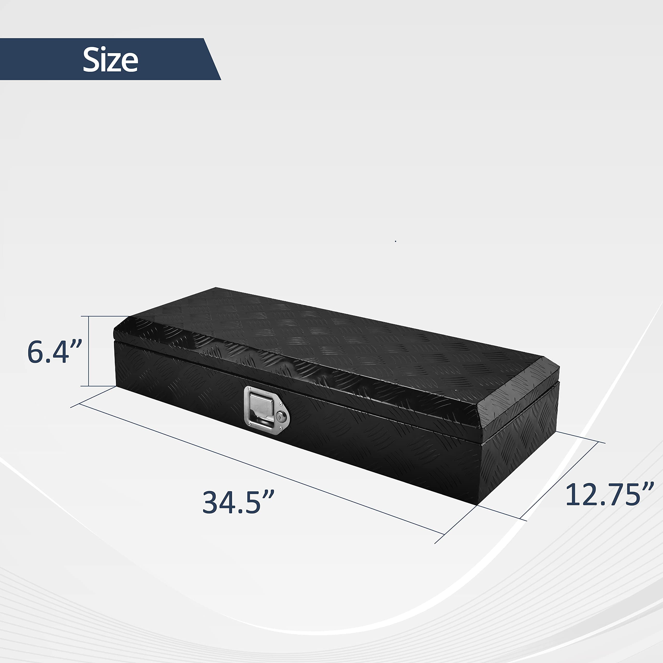 BATONECO 34.5 Inch Aluminum Trailer Tool Box Truck Bed Pickup Toolbox for Truck Black