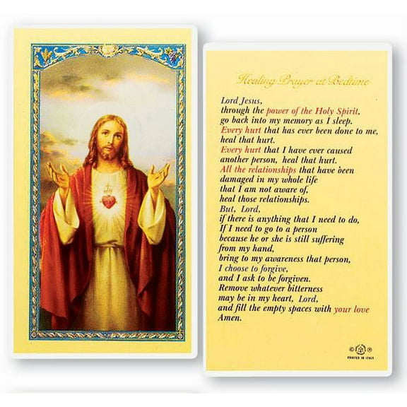 Healing Prayer at Bedtime Laminated Catholic Prayer Holy Card with Prayer on Back, Pack of 25