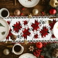 thumbnail image 3 of Christmas Poinsettia Cotton Linen Table Runner Winter Red Floral Pine Leaf Retro Farm Dining Table Runners for Home Decor Party Dining Room Restaurant Kitchen Party 13" x 108", 3 of 9