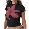 thumbnail image 2 of HOWPAY Women T Shirt Floral Print Vintage Boho Tee Tops Summer Loose Fit Short Sleeve Crew Neck T-Shirt Oversized Cozy Y2K Streetwear Black L, 2 of 8