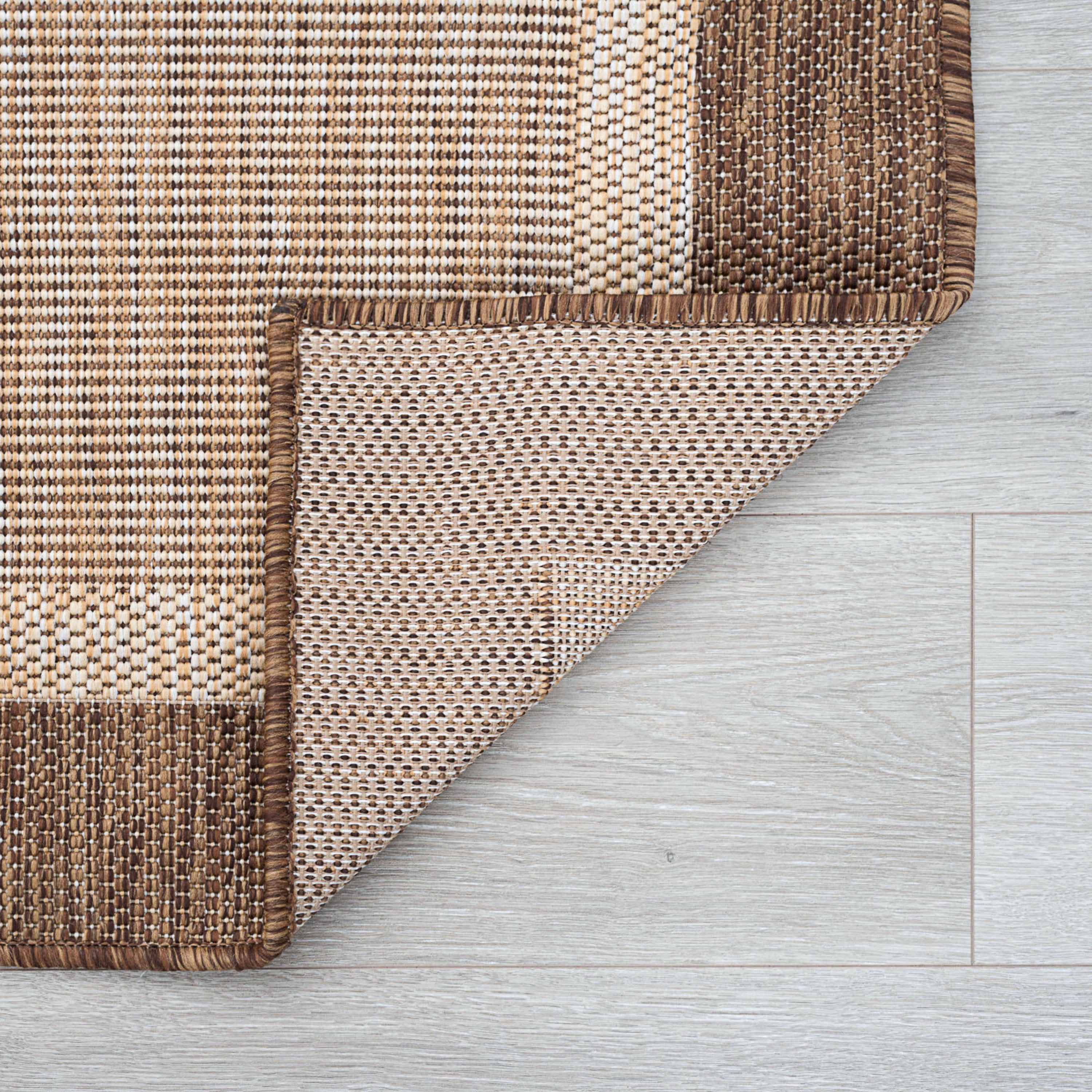Bliss Rugs Solid Border Indoor Outdoor Rug Low-Profile Floor Mat for Patio, Entrance, Front Door |Brown, 2' x 3'