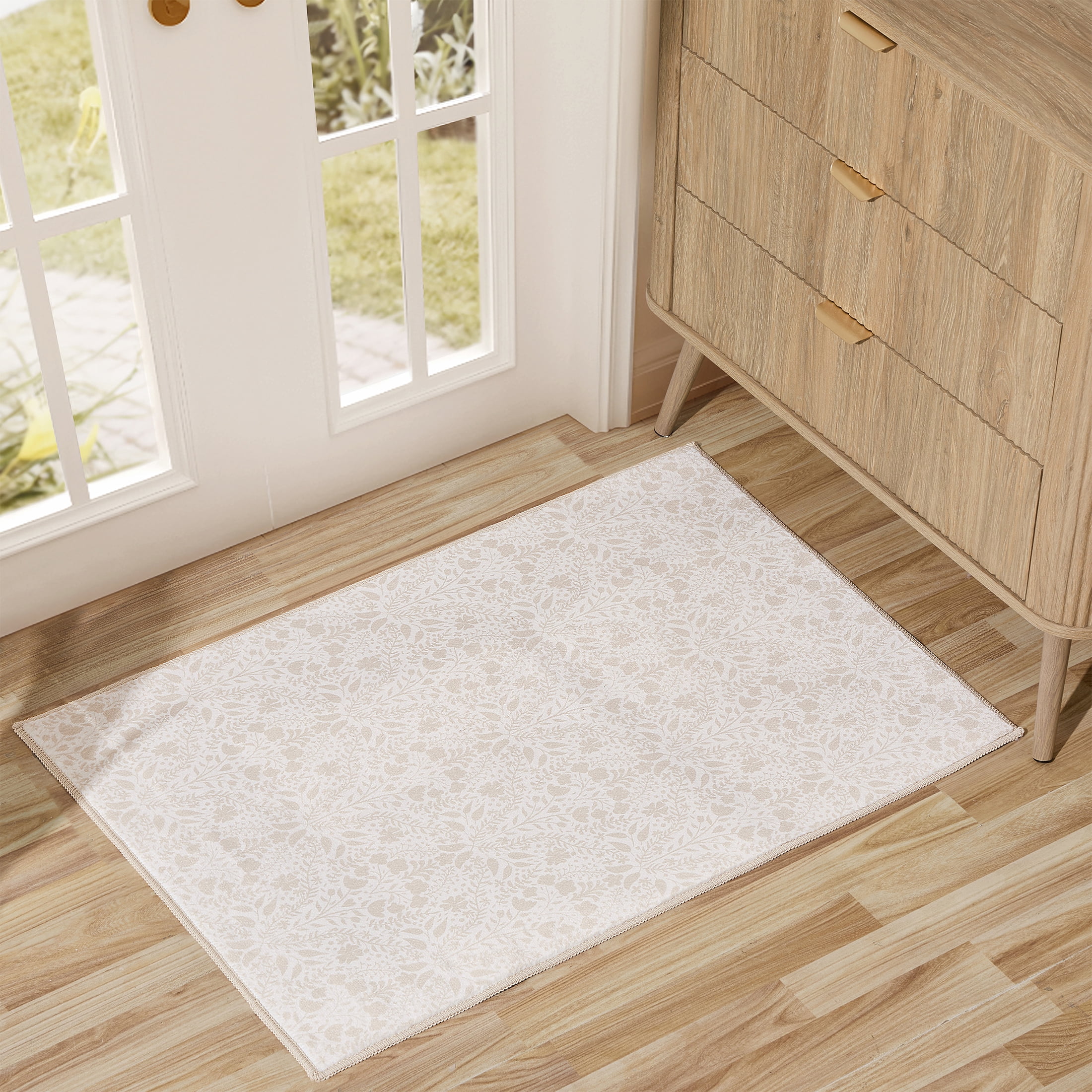 My Texas House Ivory Floral Faux Fur Washable Indoor Area Rug, 2 ft x 3 ft